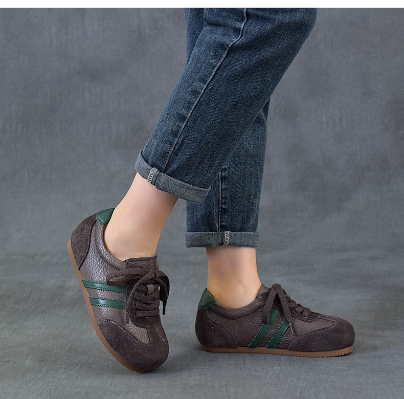 Women's Vintage German Army Trainers Top-Grain Leather Hidden Wedge Sneakers