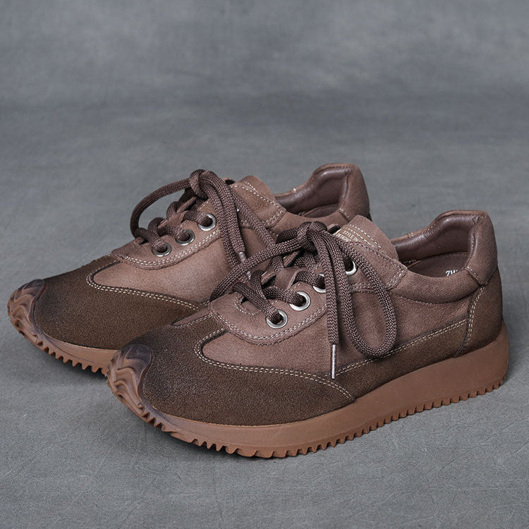 Women's Flat Leather Patchwork Casual Tennis Shoes Sneakers