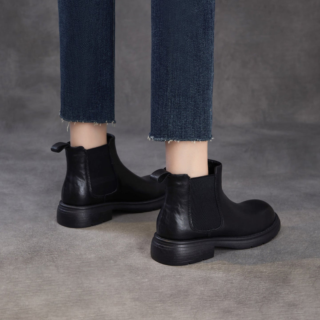 Women's Genuine Leather Chelsea Ankle Boots Vintage Slip-on Low Heel Winter Shoes