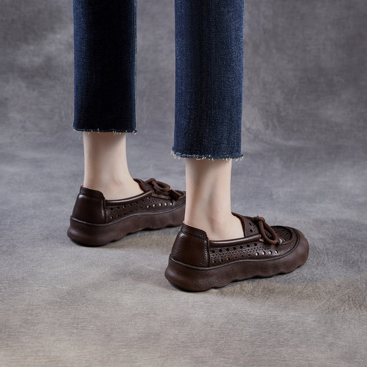 Women's Leather Slip-On Sandals — Thick Sole with Cutout Design, Breathable