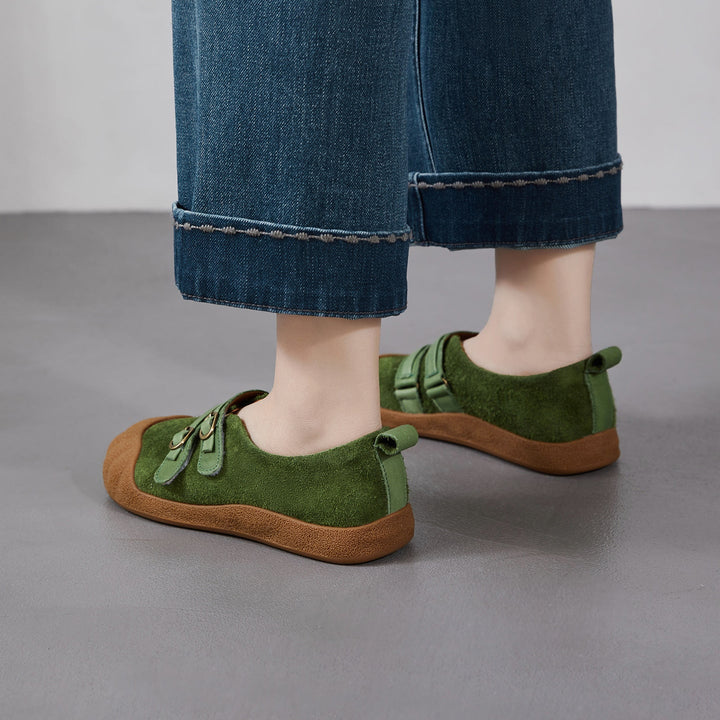 Women‘s Retro Leather Slip-on Mary Jane Flats Vintage Casual Walking Shoes