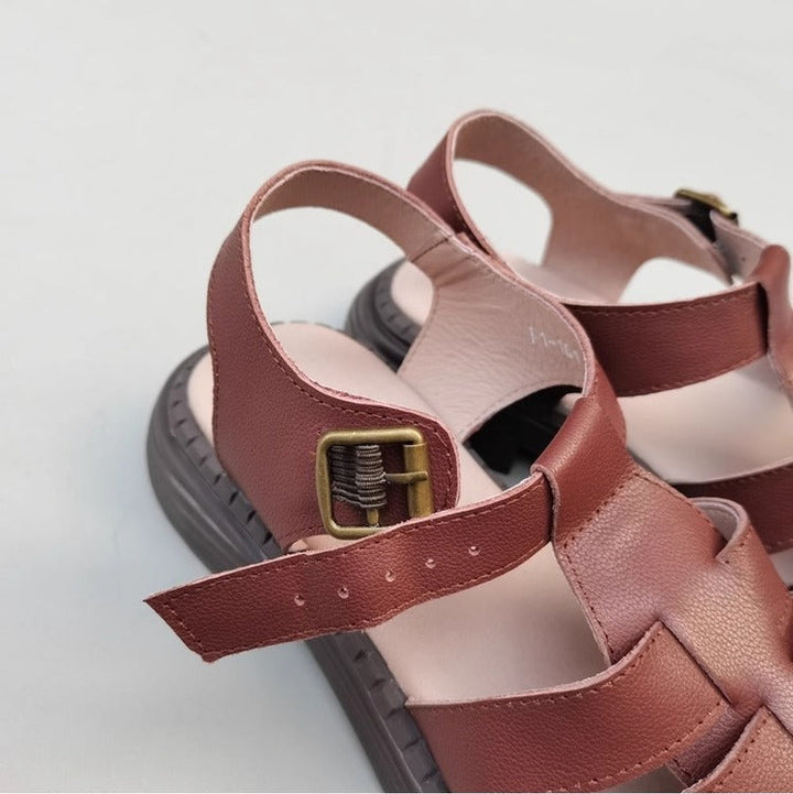 Women's Genuine Leather Wide-Toe Woven Sandals – Casual Style for Summer