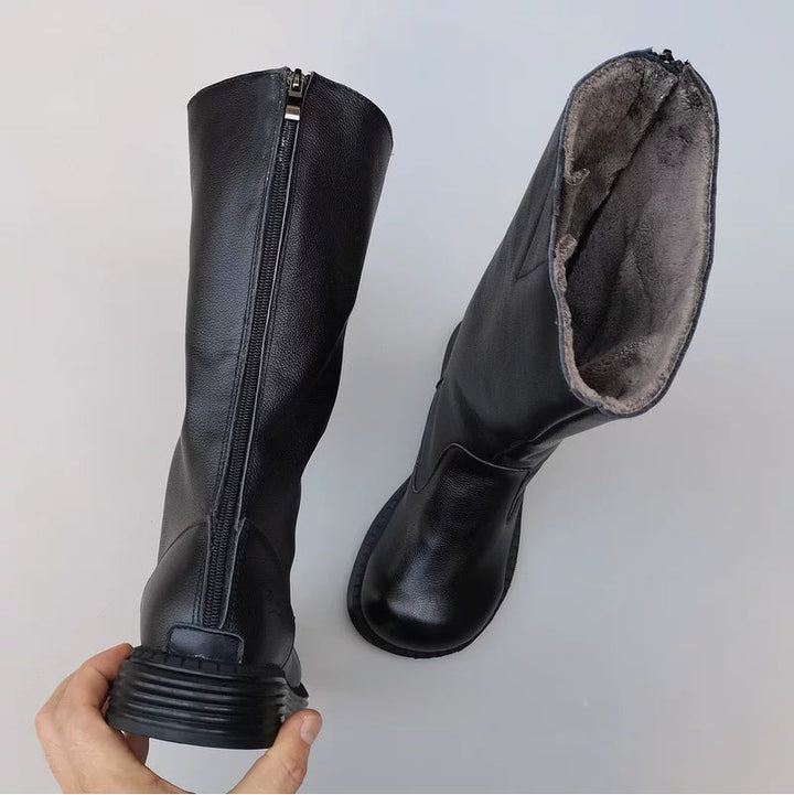 Women's Genuine Cowhide High Boots with Wide Toe Box Warm Lining Winter Style