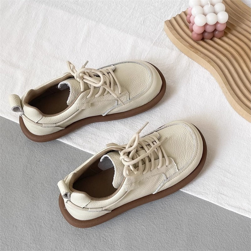 Women's Vintage Leather Lace-Up Flat Casual Shoes