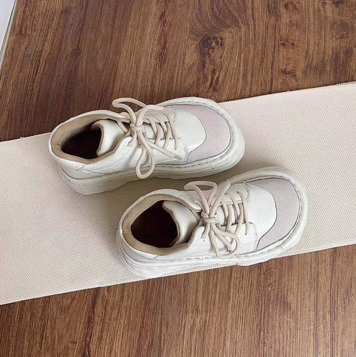 Women's Leather Patchwork High-Top Lace-Up Casual Sneakers – Ugly-Cute Style