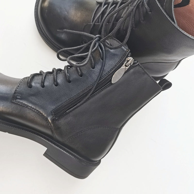 Women's Vintage Wide Toe Genuine Leather Ankle Boots – Handmade, Soft Sole, British Style