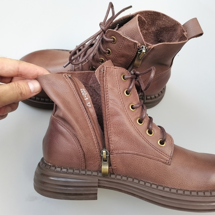 Wide-toe Box Handmade Genuine Leather Ankle Boots Casual Comfortable Women's Shoes