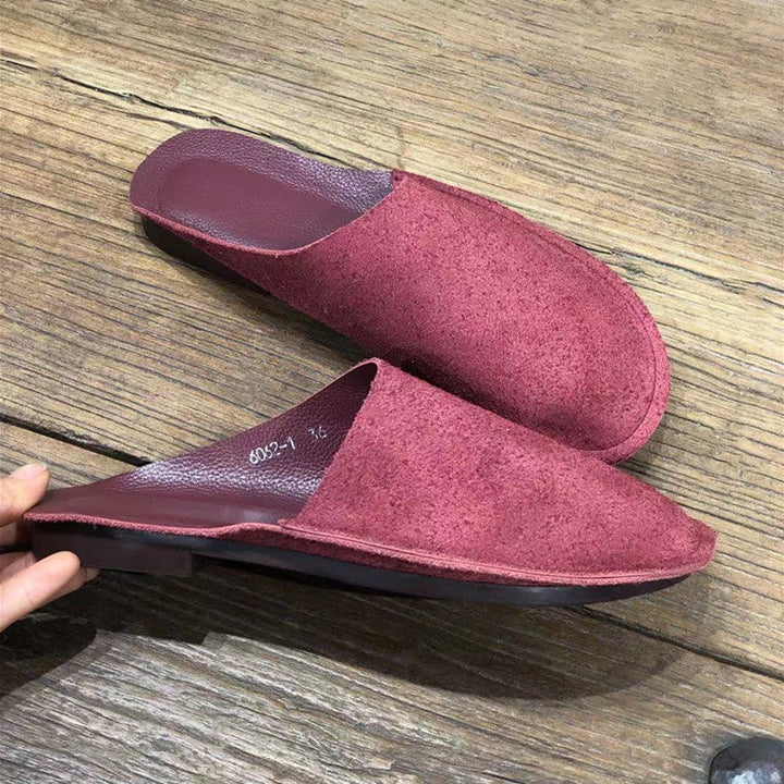 Women's Leather Minimalist Slant Cut Comfort Mule Shoes