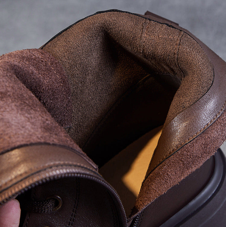 Women's Casual Genuine Leather Platform Boots – Chunky Heel & Side Zip