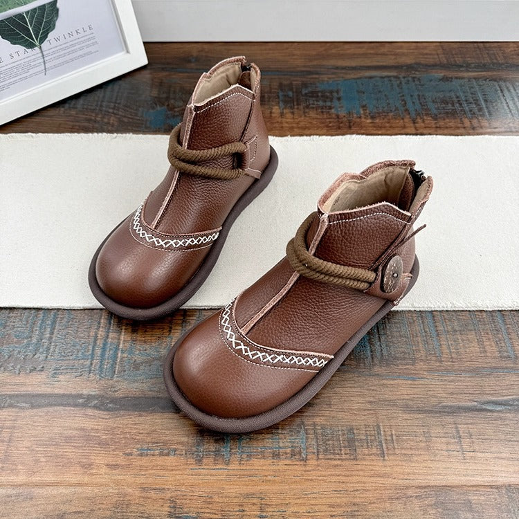Women's Casual Flat Leather Ankle Shoes – Back Zip Design