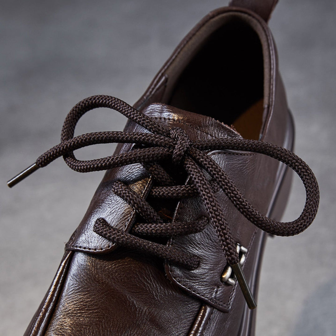 Women’s Leather Round Toe Lace-Up Loafers – Textured Luxury Style