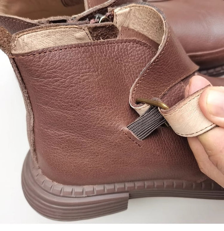 Genuine Leather Women's Ankle Boots - Big Toe Box Platform Work Boots