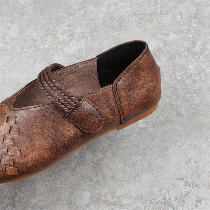 Women's Round Toe Woven Style Velcro Flats Shoes