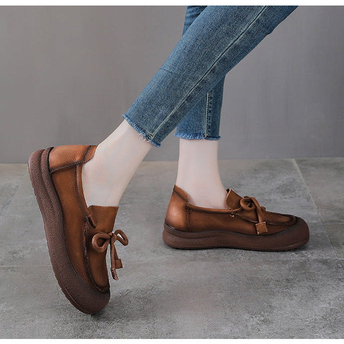 Women's Leather Slip-on Flats — Casual Round-Toe Footwear