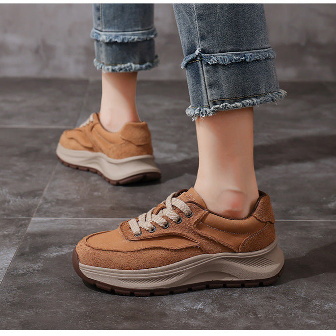 Women's Non-Slip Leather Platform Sneakers – Retro Chunky Sole Design