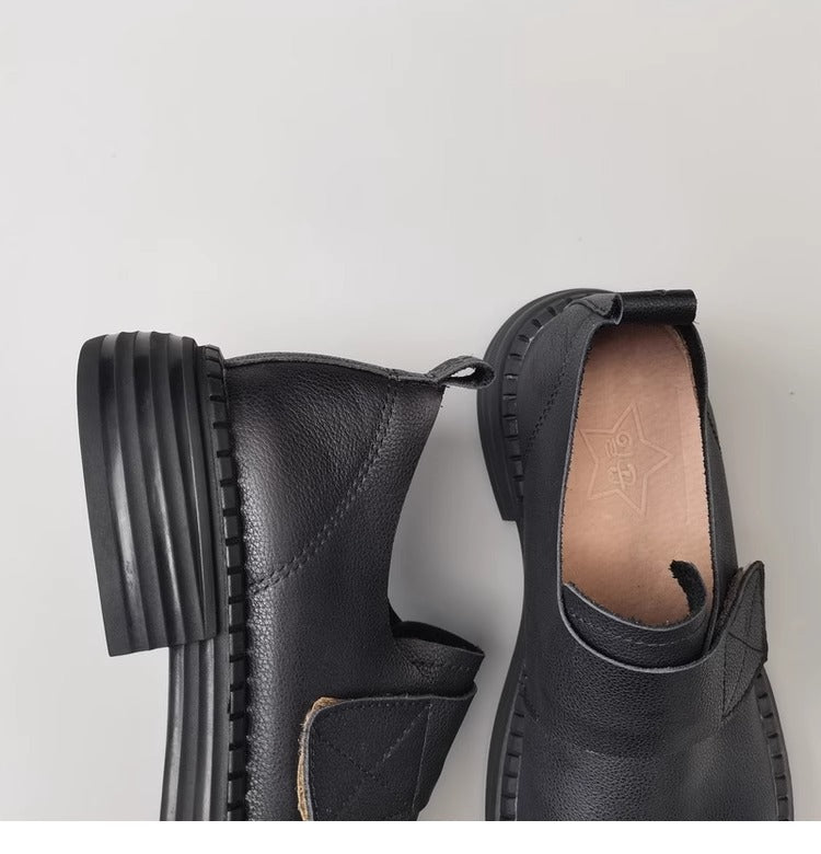 British Style Women's Loafers - Wide Fit & Big Toe Box Velcro Genuine Leather