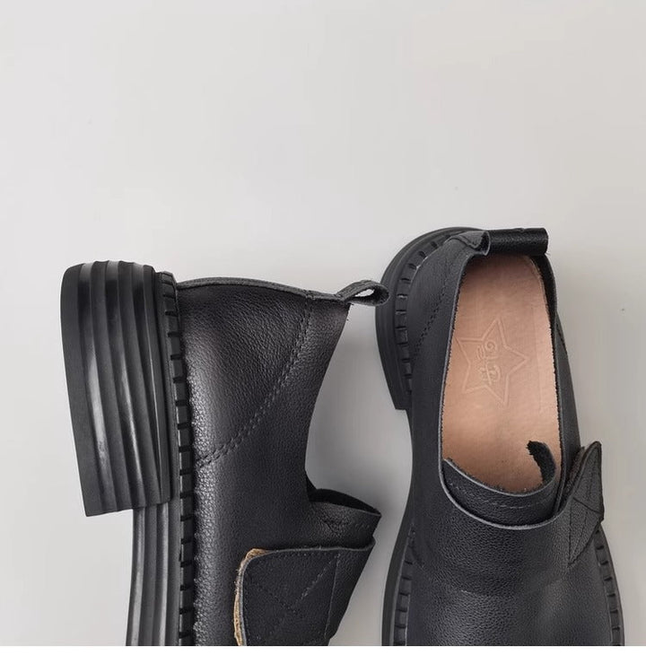 British Style Women's Loafers - Wide Fit & Big Toe Box Velcro Genuine Leather