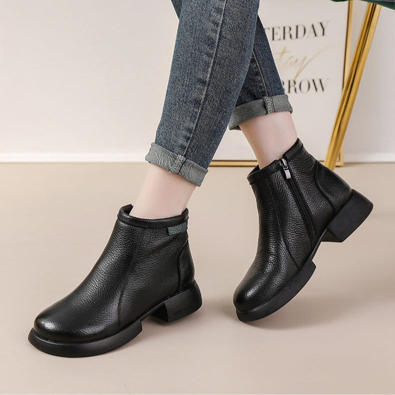 Women's Leather Side-Zip Ankle Boots – Comfortable Casual Everyday Shoes