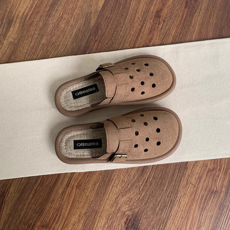 Women's Summer Wide Round Toe Hollowed Out Upper Flat Mule Shoes