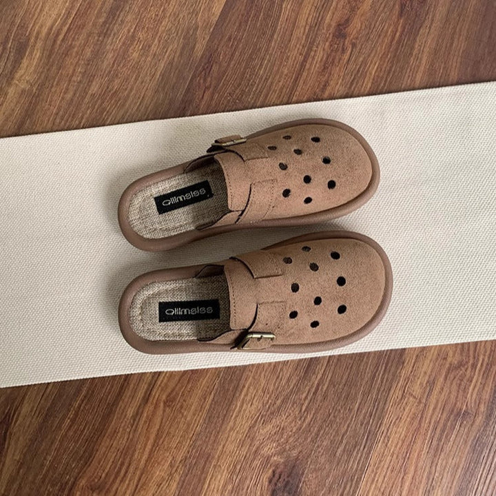 Women's Summer Wide Round Toe Hollowed Out Upper Flat Mule Shoes