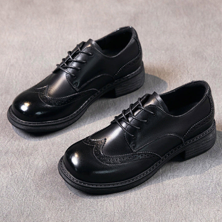 Women's Leather British-Style Brogue Lace-up Oxford Shoes