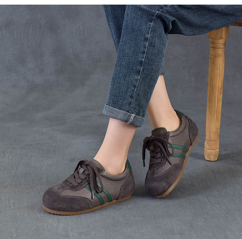 Women's Vintage German Army Trainers Top-Grain Leather Hidden Wedge Sneakers