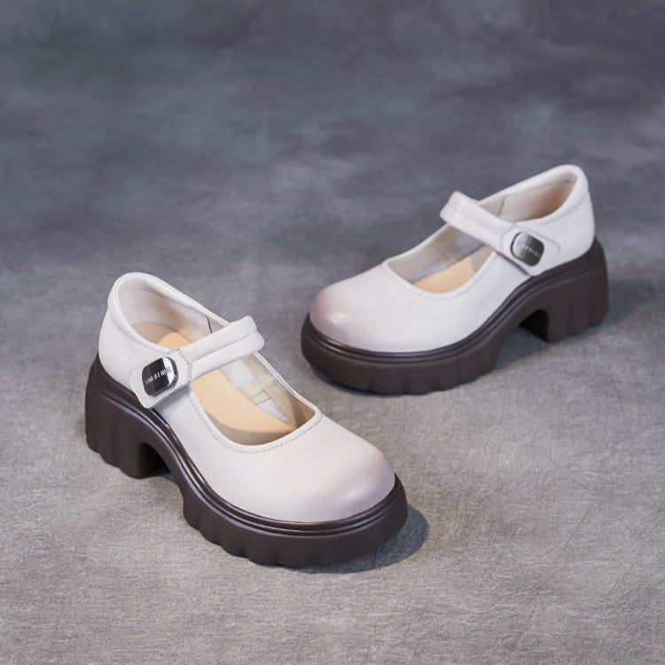 Luxury Leather Mary Janes for Women - Platform Heel with Velcro
