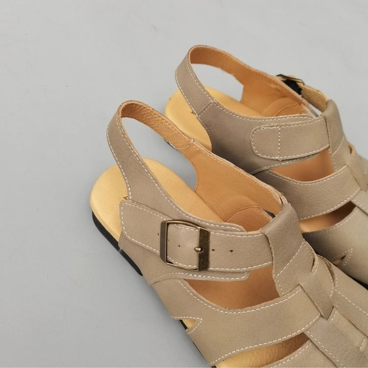 Women's Wide-Fit Leather Sandals – Non-Slip, Comfortable & Casual for Summer