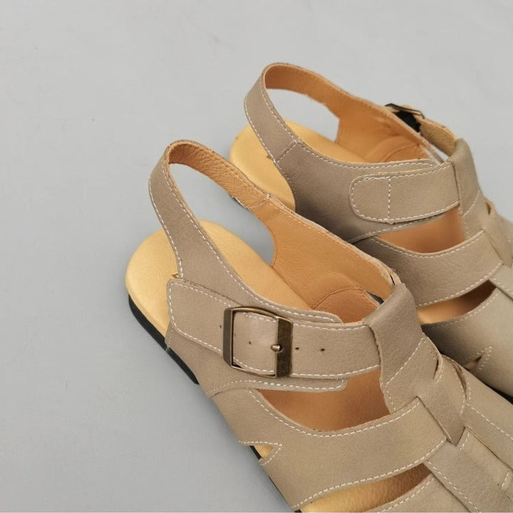 Women's Wide-Fit Leather Sandals – Non-Slip, Comfortable & Casual for Summer