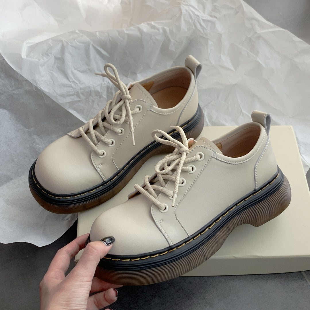 Women's Chunky Platform Derby Shoes Retro Leather Oxford Loafers Lace Up Casual Shoes