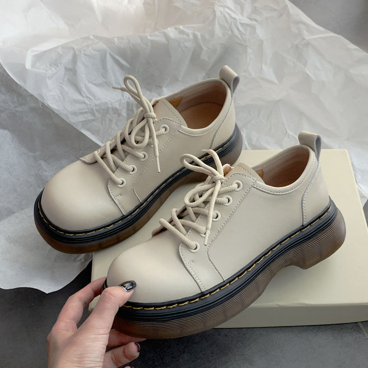 Women's Chunky Platform Derby Shoes Retro Leather Oxford Loafers Lace Up Casual Shoes