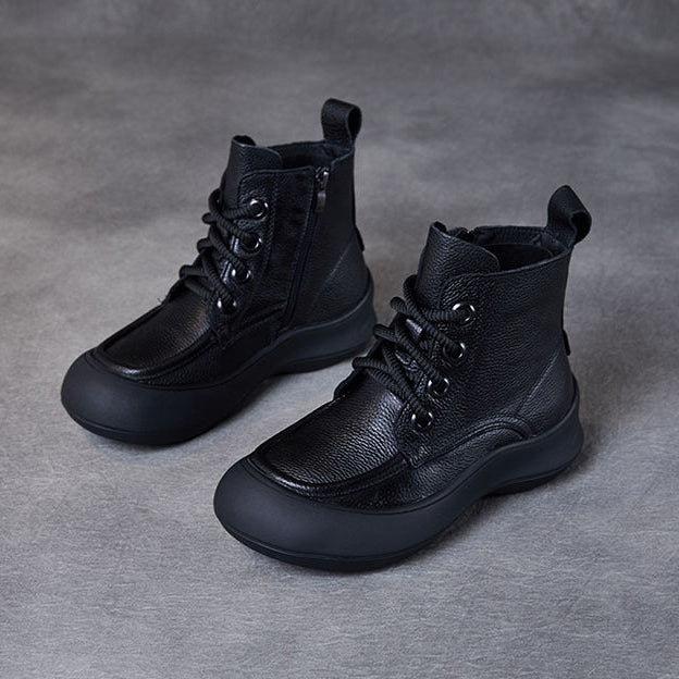 Women's Leather Platform Boots – Comfortable Casual Lace-Up Ankle Shoes