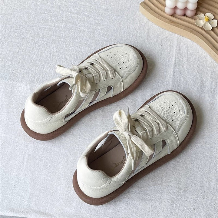 Women's Comfortable Cut-Out Leather Sneaker Sandals – Flat & Casual Everyday Style