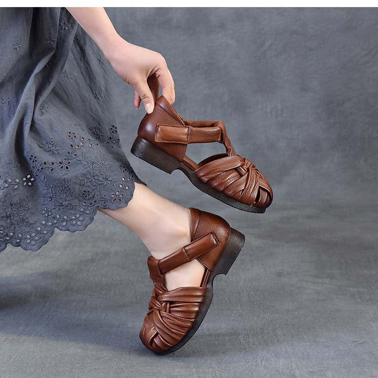 Women's Leather Woven Sandals - Handcrafted Cut-out Fisherman Shoes