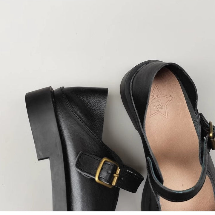 Wide Toe Box Daily Cute Genuine Leather Mary Jane Round Toe Flat Uniform Shoes