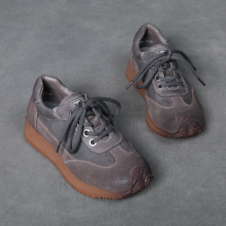 Women's Flat Leather Patchwork Casual Tennis Shoes Sneakers