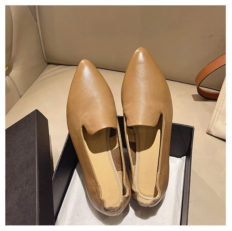 Comfortable Women's Leather Slip-On Flats – Pointed-Toe Everyday Shoes