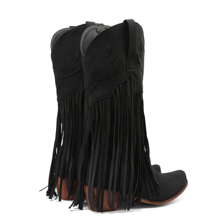 Women's Fringe Boots Western Cowboy Mid Length Boots