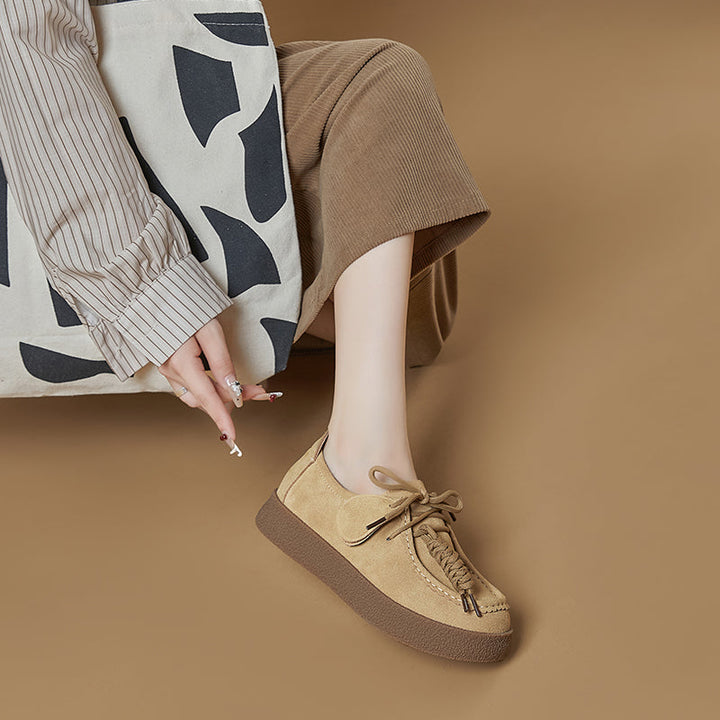 Women’s Retro Suede Lace-Up Platform Flats – Casual Everyday Shoes