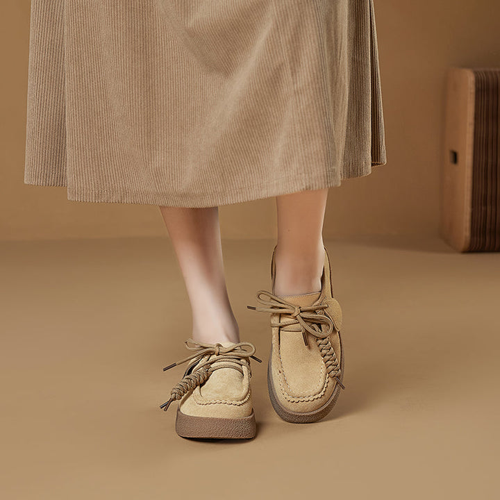 Women’s Retro Suede Lace-Up Platform Flats – Casual Everyday Shoes