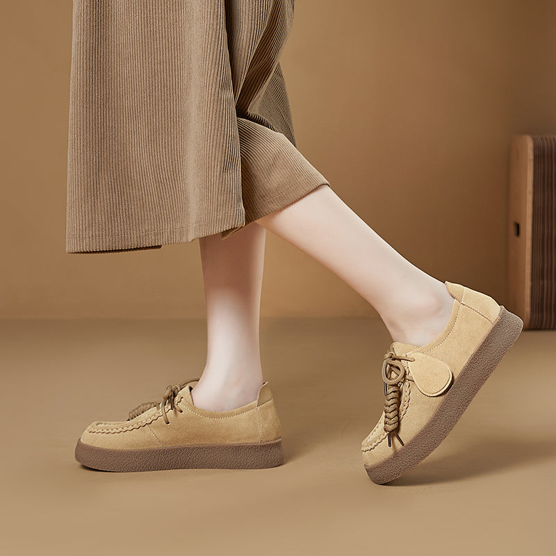 Women’s Retro Suede Lace-Up Platform Flats – Casual Everyday Shoes