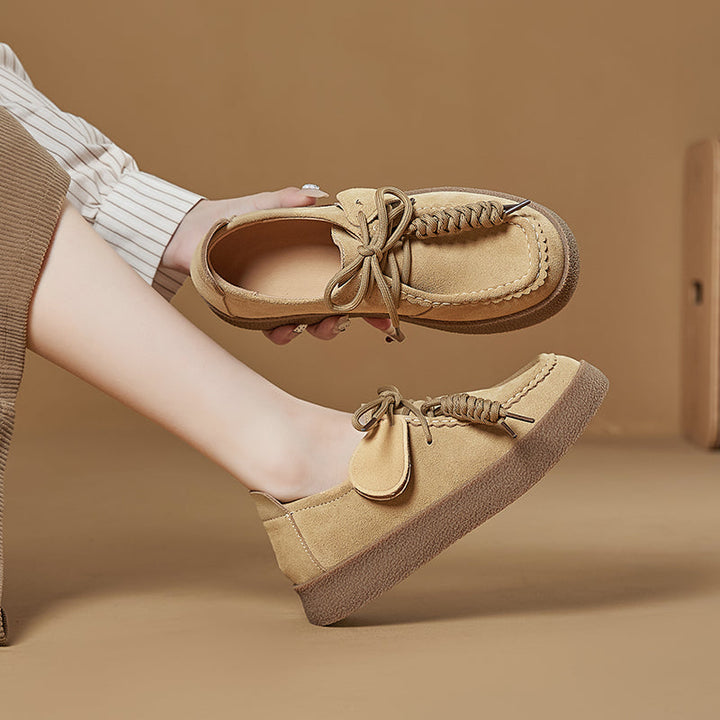 Women’s Retro Suede Lace-Up Platform Flats – Casual Everyday Shoes