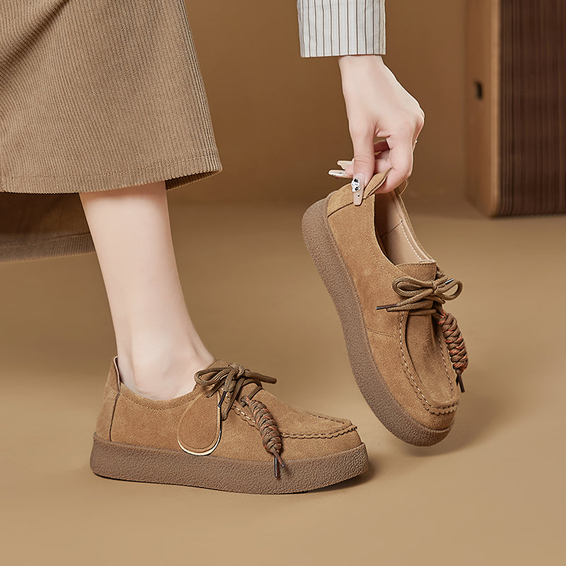 Women’s Retro Suede Lace-Up Platform Flats – Casual Everyday Shoes