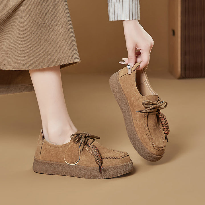 Women’s Retro Suede Lace-Up Platform Flats – Casual Everyday Shoes
