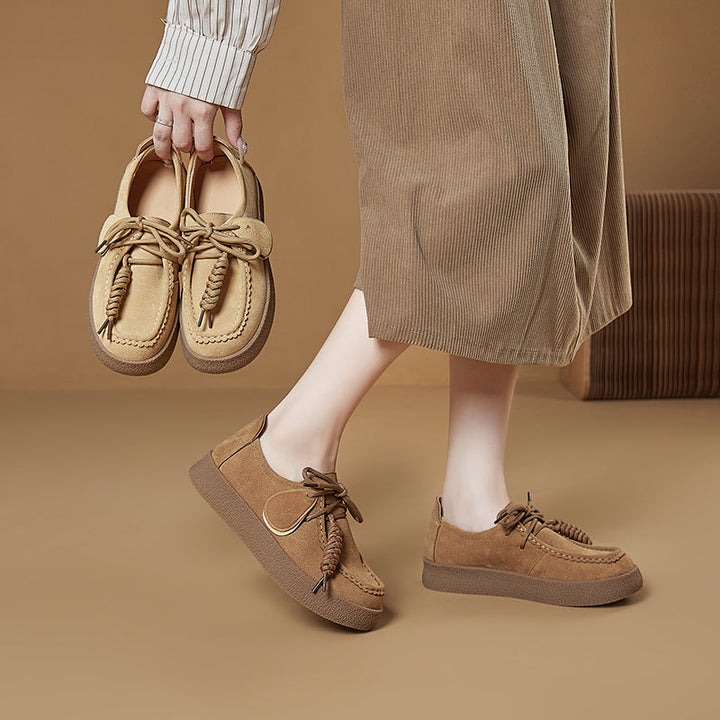 Women’s Retro Suede Lace-Up Platform Flats – Casual Everyday Shoes