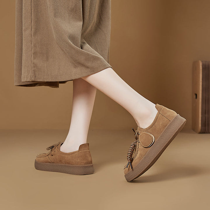 Women’s Retro Suede Lace-Up Platform Flats – Casual Everyday Shoes