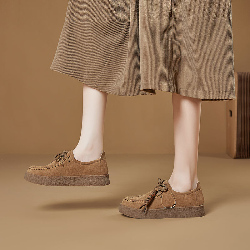 Women’s Retro Suede Lace-Up Platform Flats – Casual Everyday Shoes