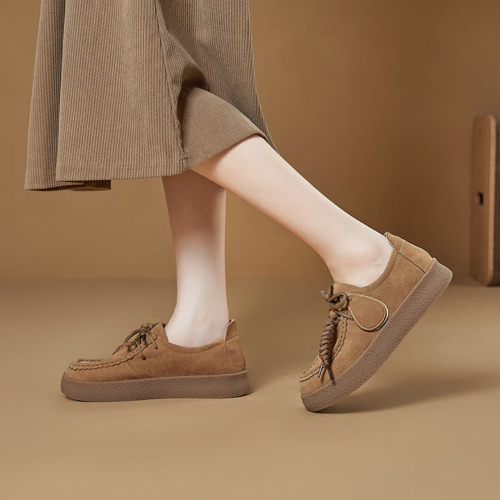 Women’s Retro Suede Lace-Up Platform Flats – Casual Everyday Shoes
