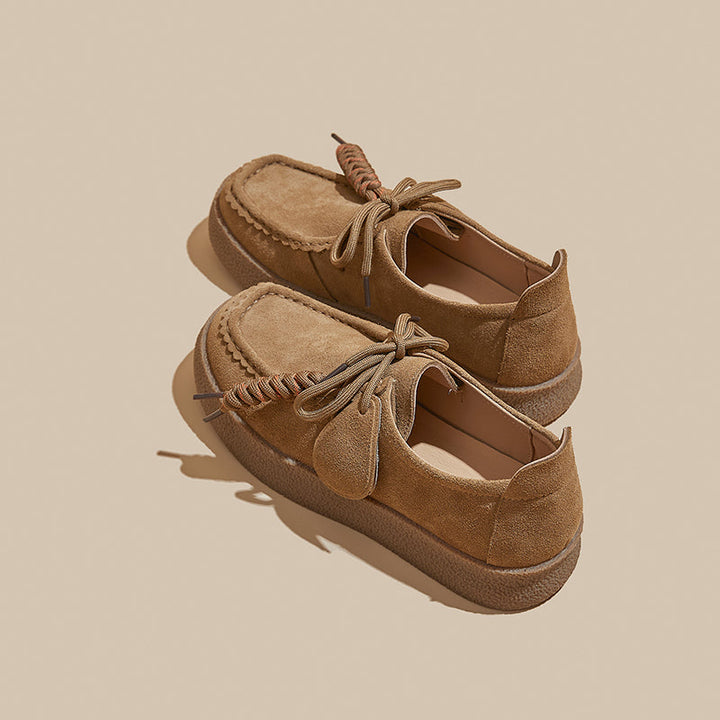 Women’s Retro Suede Lace-Up Platform Flats – Casual Everyday Shoes