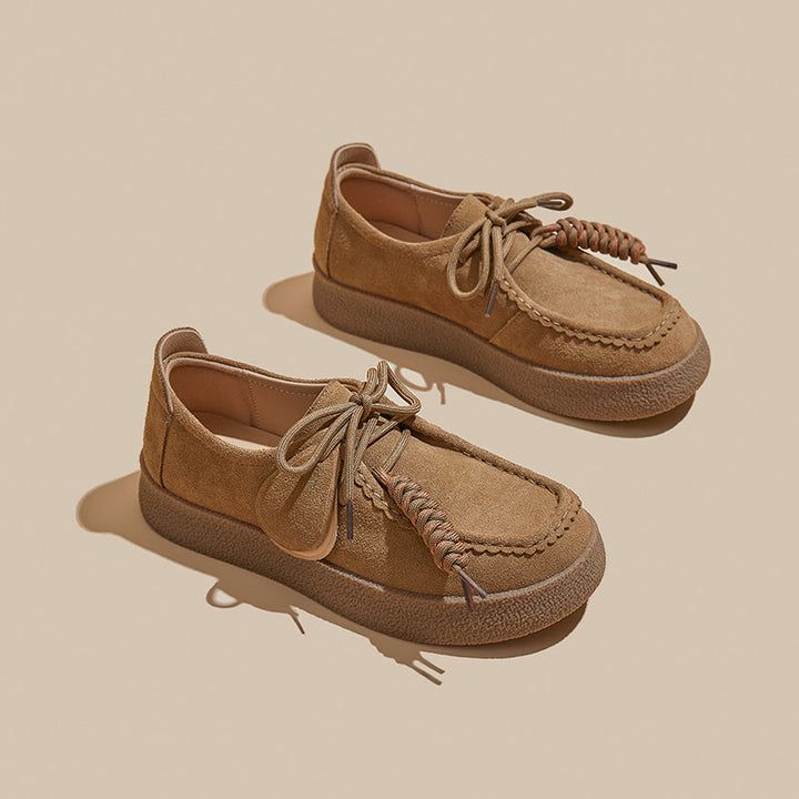 Women’s Retro Suede Lace-Up Platform Flats – Casual Everyday Shoes